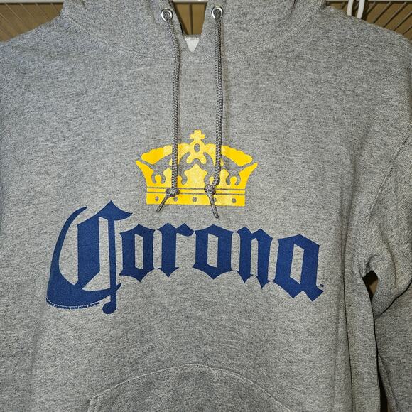 Corona Hoodie Men's Small Heather Gray Beer Cerveza Graphic Logo Casual Pullover - Picture 2 of 7